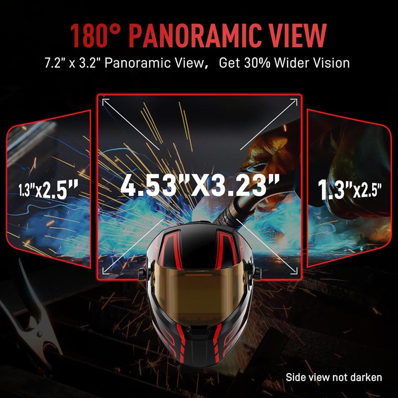 ANDELI Auto Darkening Welding Helmet -Fully Digital Filter, 7.2"x3.2" Extra Wide Panoramic View, Type-C Fast Charging True Color Solar Powered Hood，Wide Shade 4/5-9/9-13 for Weld Cut Grind - Image 3
